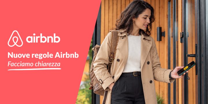 Immagine rappresenta una scena di apertura con smartphone della serratura di un alloggio e il logo di Airbnb